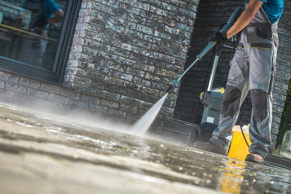 Residential pressure washing in action
